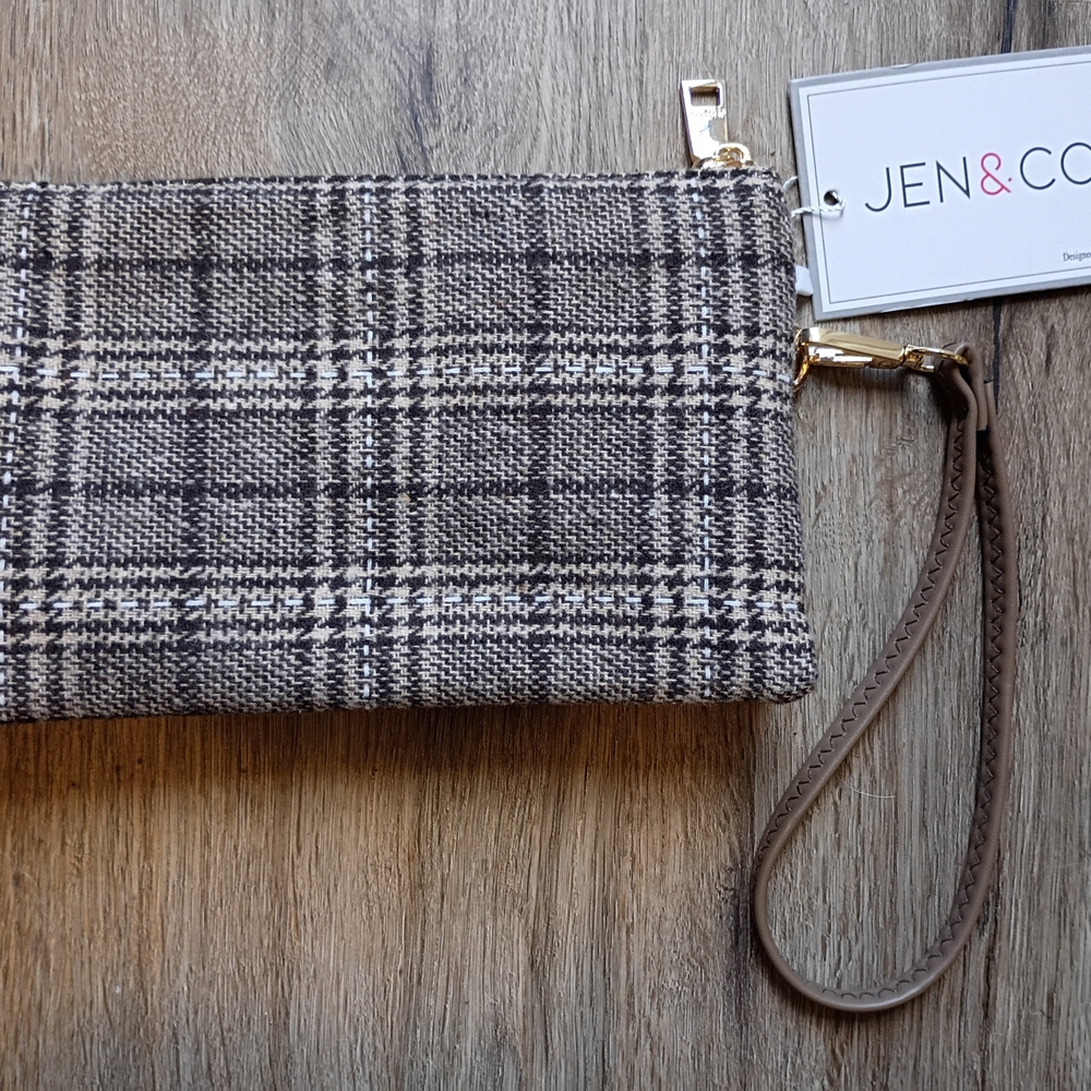 Jen & Co. Brown Plaid Wristlet Clutch